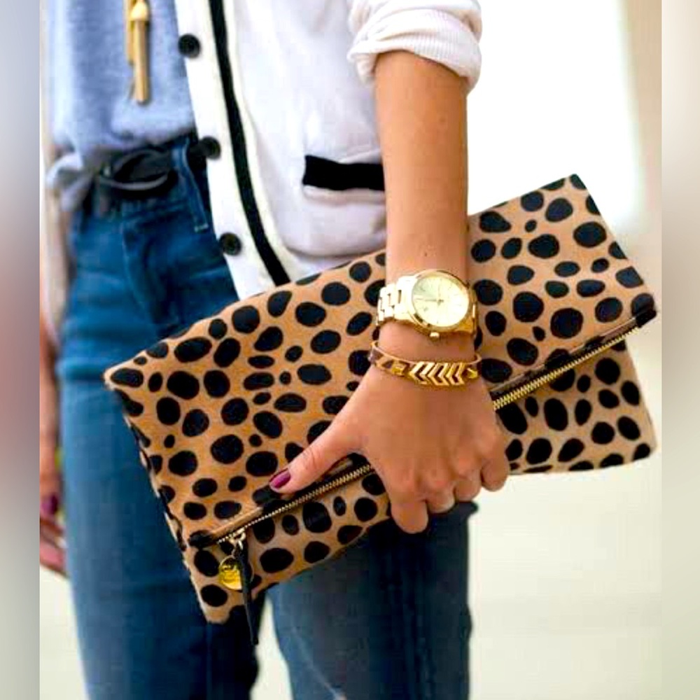 Clare V. Leopard Foldover Clutch